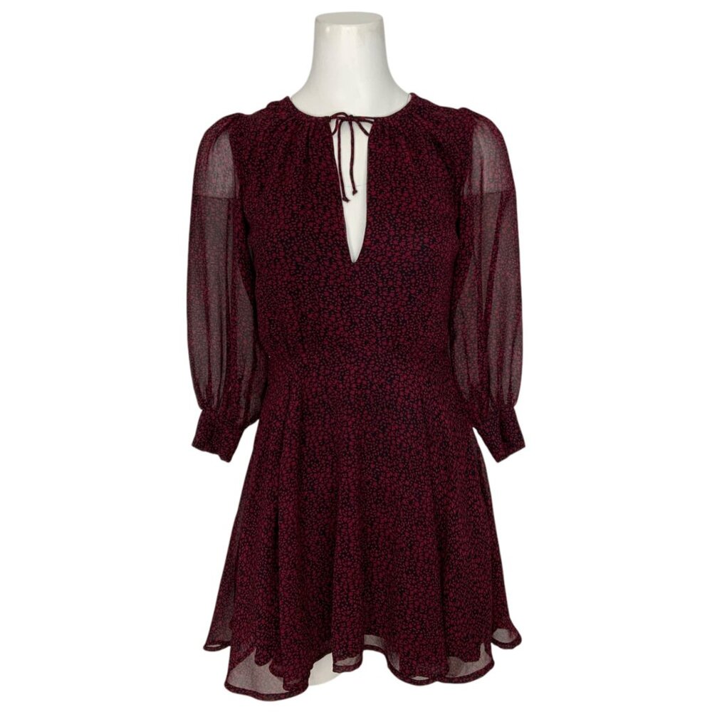 Revolve X Cleobella Genova Dress XS Burgundy Red Floral Sheer